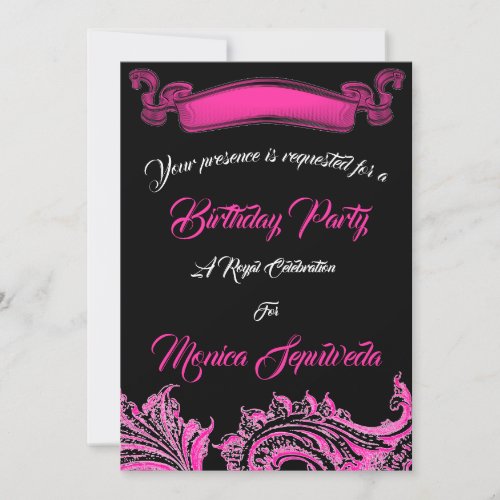 Vintage Pink and Black Birthday Party Invitation