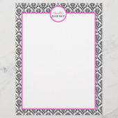 Vintage Pink and Black Damask Letterhead (Front)