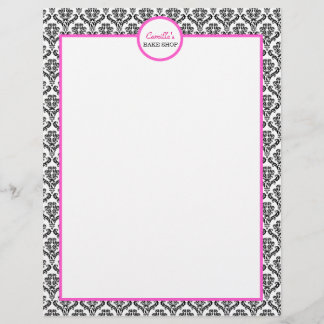 Vintage Pink and Black Damask Letterhead