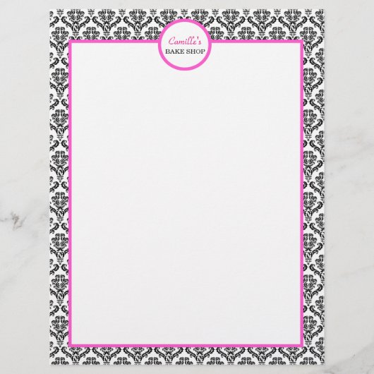 Vintage Pink and Black Damask Letterhead (Front)
