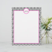 Vintage Pink and Black Damask Letterhead (Standing Front)