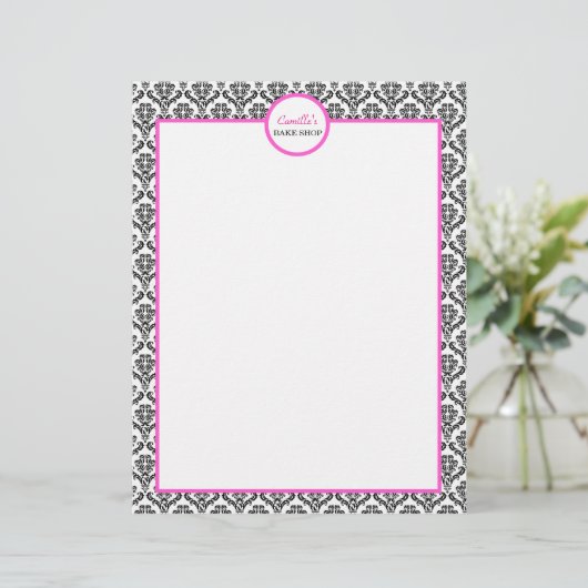Vintage Pink and Black Damask Letterhead (Standing Front)
