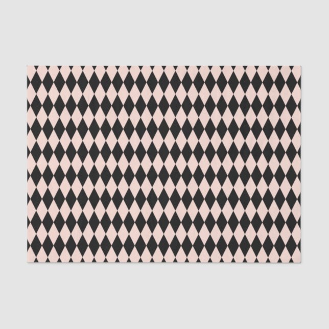 Vintage Pink and Black Harlequin Pattern  Tissue Paper (Front)