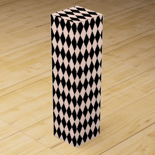 Vintage Pink and Black Harlequin Pattern Wine Box
