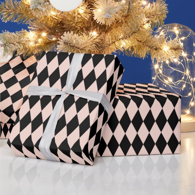 Vintage Pink and Black Harlequin Pattern  Wrapping Paper (Holidays)