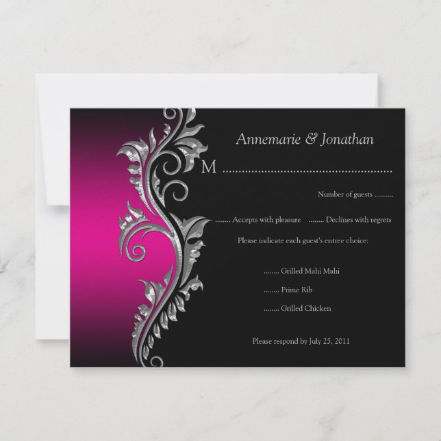 Vintage Pink and Black with Silver Swirl RSVP (Front)