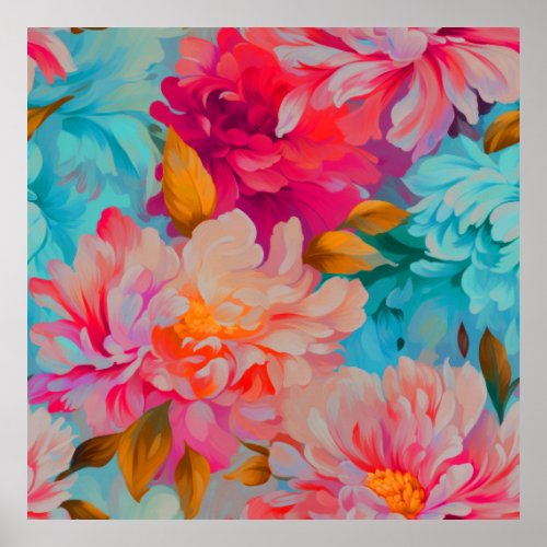 Vintage Pink And Blue Flowers Poster