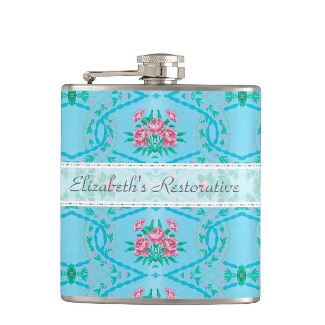 Vintage Pink and Blue Wallpaper With Name Flask (Front)