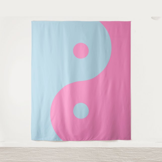 Vintage Pink And Blue Yin Yang Tapestry (Front)