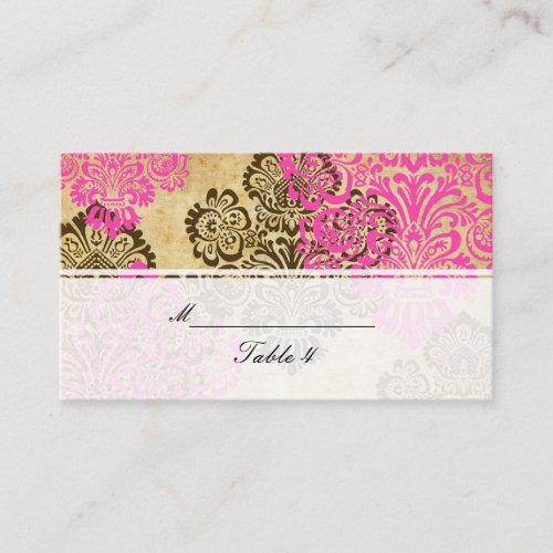 Vintage Pink and Brown Damask Wedding Place Cards Business Card