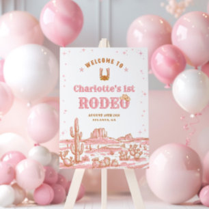 Vintage Pink and Brown Girl 1st Rodeo Birthday Foam Board