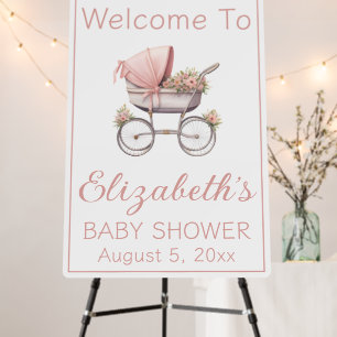 Vintage Pink and Flowers Baby Carriage Baby Shower Foam Board
