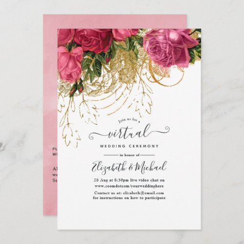 Vintage Pink and Gold Online Virtual Wedding Invitation