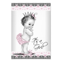 Vintage Pink and Gray Baby Girl Shower Card