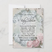 Vintage Pink and Gray Baby Girl Shower Invitation (Back)