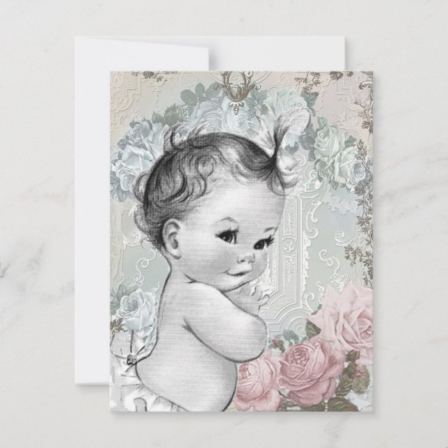 Vintage Pink and Gray Baby Girl Shower Invitation (Front)