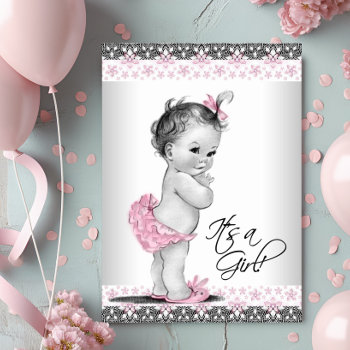 Vintage Pink And Gray Baby Girl Shower Invitation by The_Vintage_Boutique at Zazzle