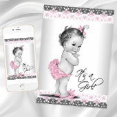Vintage Pink and Gray Baby Girl Shower Invitation