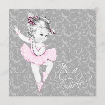 Vintage Pink And Gray Baby Shower Invitation by The_Vintage_Boutique at Zazzle