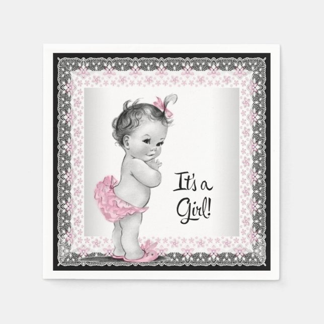 Vintage Pink and Gray Baby Shower Napkins (Front)