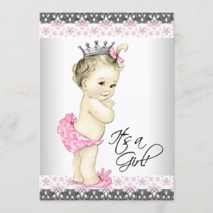 Vintage Pink and Gray Princess Baby Girl Shower Invitation