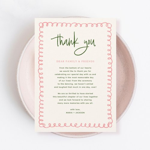 Vintage Pink and Green Colorful Wedding Thank You Card