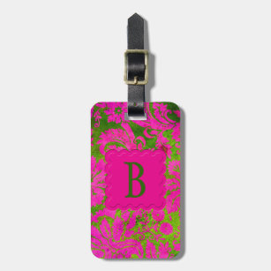 Vintage Pink and Green Damask Luggage Tag