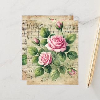 Vintage Pink and Green Roses Sheet Music Scrapbook