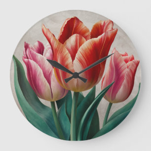 Vintage Pink and Peach Tulip Wall Clock