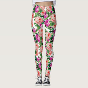 Vintage Pink And Purple Floral Rose Pattern Leggings