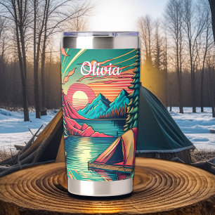 Vintage Pink and Teal Camping Personalized Insulated Tumbler