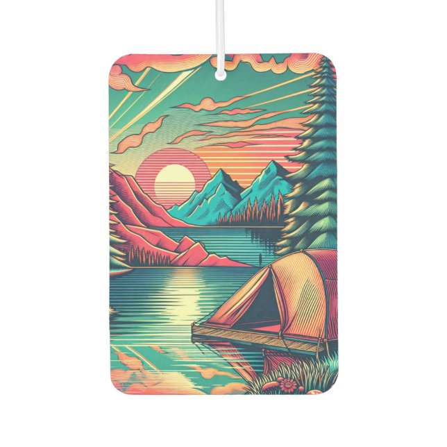 Vintage Pink and Teal Camping Themed  Air Freshener (Front)