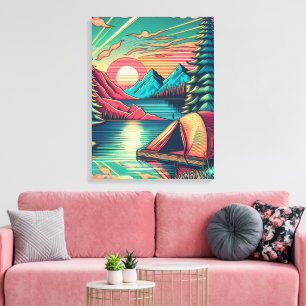 Vintage Pink and Teal Camping Themed Canvas Print