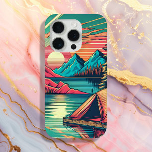 Vintage Pink and Teal Camping Themed  iPhone 15 Pro Case
