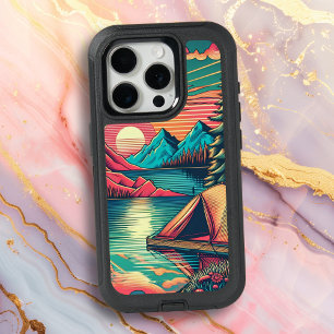 Vintage Pink and Teal Camping Themed iPhone 15 Pro Case