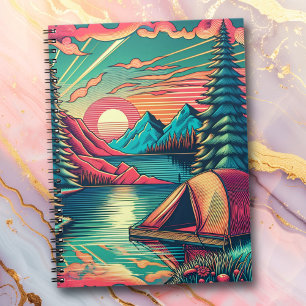 Vintage Pink and Teal Camping Themed Notebook