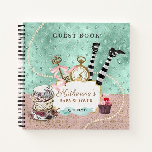 Vintage Pink and Turquoise Wonderland Guest Book