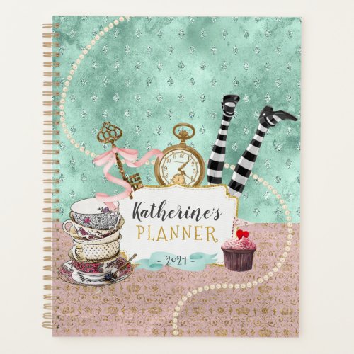 Vintage Pink and Turquoise Wonderland Spiral Photo Planner