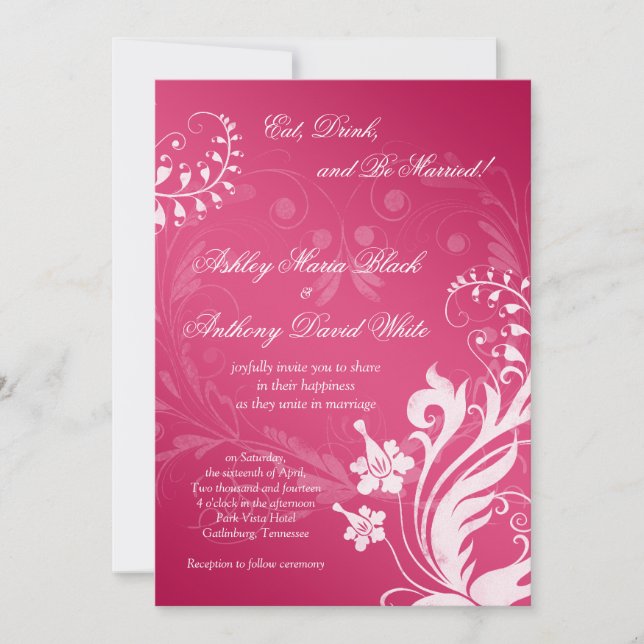 Vintage Pink and White Floral Wedding Invitation (Front)