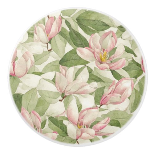 Vintage Pink and White Magnolias Ceramic Knob