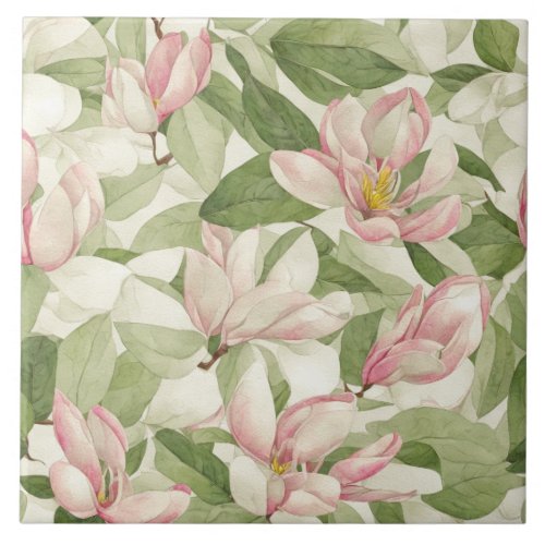 Vintage Pink and White Magnolias Ceramic Tile