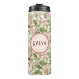 Vintage Pink and White Magnolias Personalized  Thermal Tumbler
