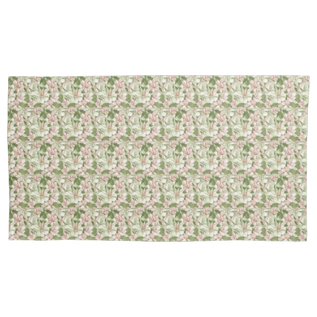 Vintage Pink and White Magnolias Pillow Case (Front-Left)