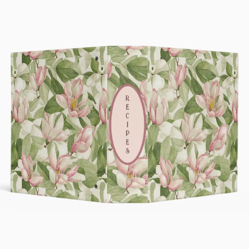 Vintage Pink and White Magnolias Recipes 3 Ring Binder