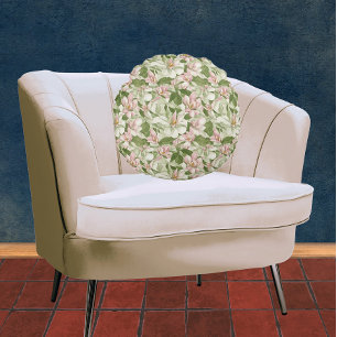 Vintage Pink and White Magnolias Round Pillow
