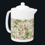 Vintage Pink and White Magnolias Teapot<br><div class="desc">Beautiful pink and white magnolia flowers cover this resembling a vintage wallpaper pattern.  Very sweet and romantic cottagecore design,  perfect for any décor.</div>