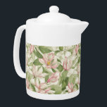 Vintage Pink and White Magnolias Teapot<br><div class="desc">Beautiful pink and white magnolia flowers cover this resembling a vintage wallpaper pattern.  Very sweet and romantic cottagecore design,  perfect for any décor.</div>