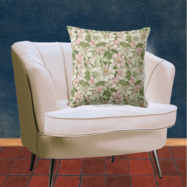 Vintage Pink and White Magnolias Throw Pillow (Creator Uploaded)