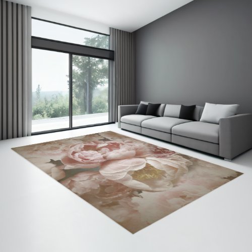 Vintage Pink and White Peony Watercolor Floral Rug