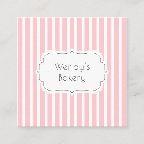 Vintage pink and white retro candy stripes bakery square business card